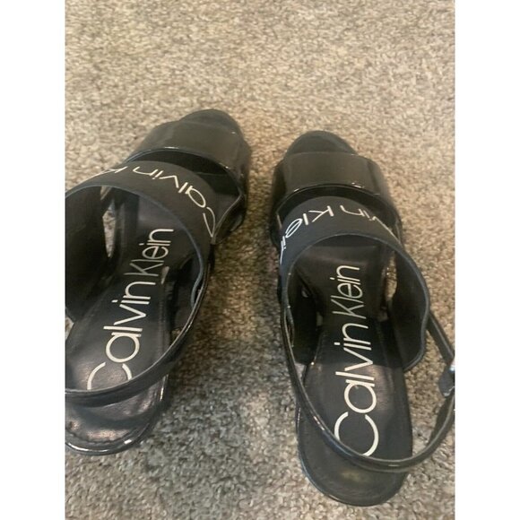Calvin KLEIN Bethan Logo Wedge Sandals Black Patent Size 5.5 - Picture 4 of 10